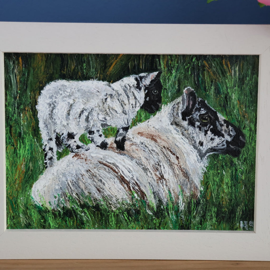 Original 7” x 5” acrylic painting “What Ewe Doing?”