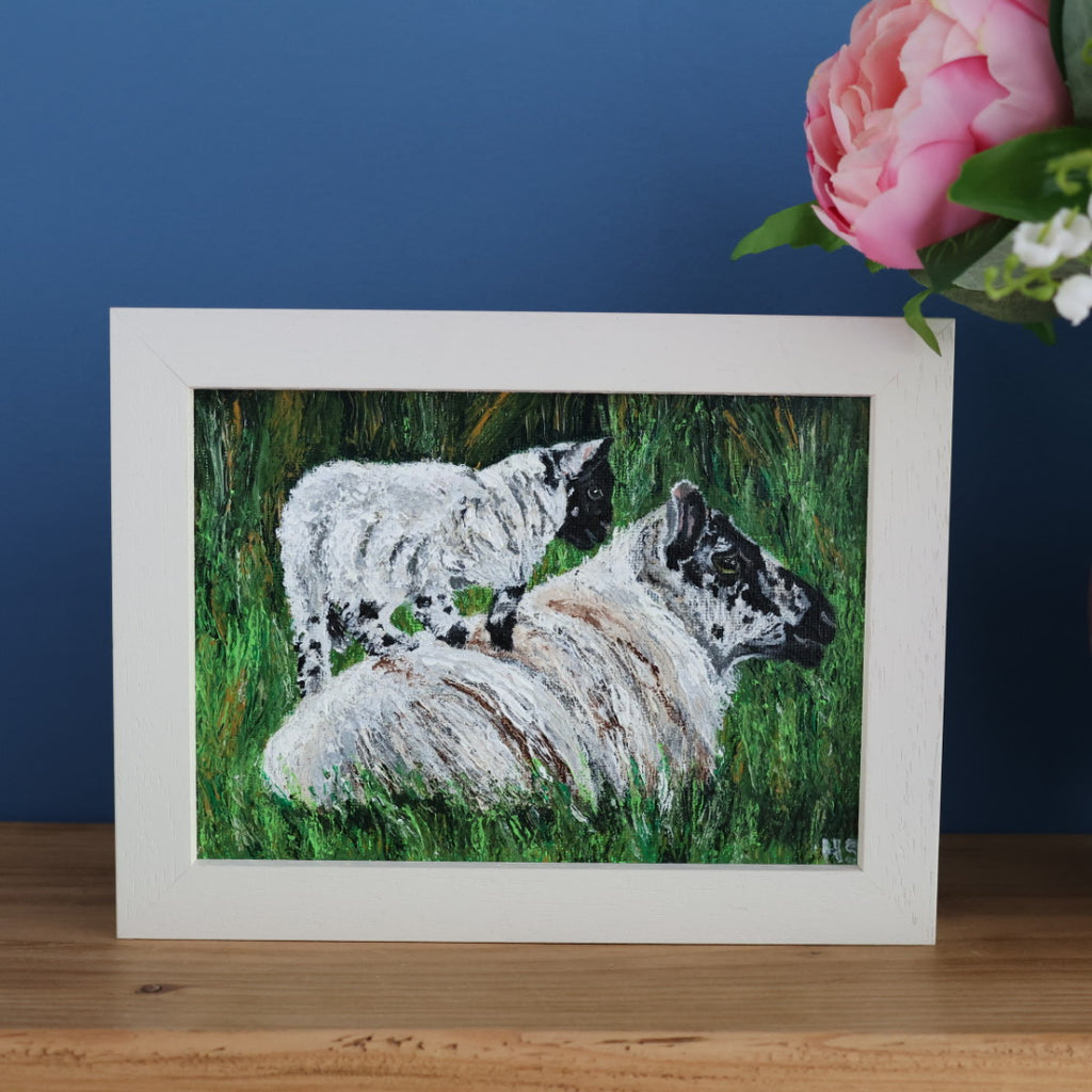 Original 7” x 5” acrylic painting “What Ewe Doing?”