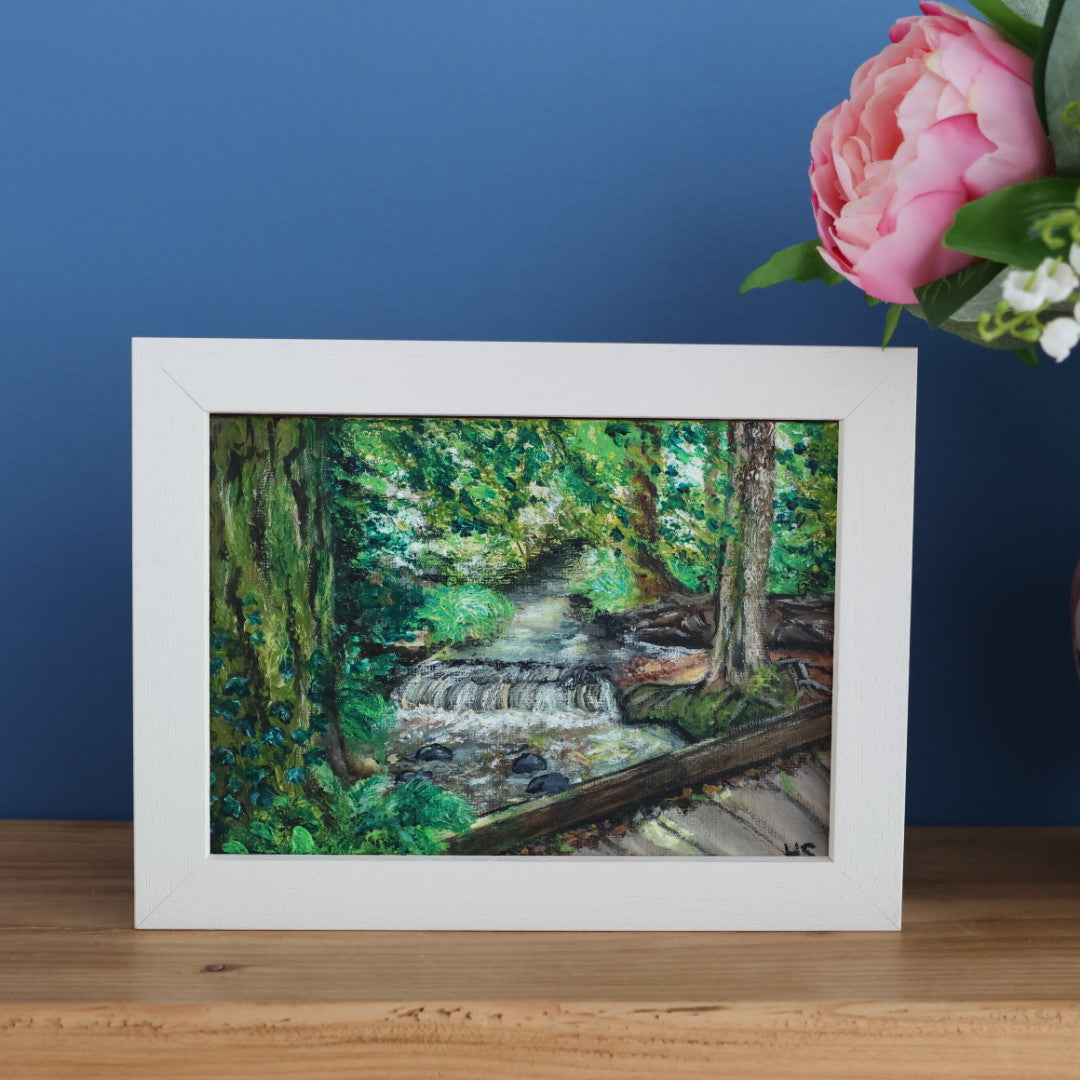 Original 7” x 5” acrylic painting “Eel House Bridge Florence Court”