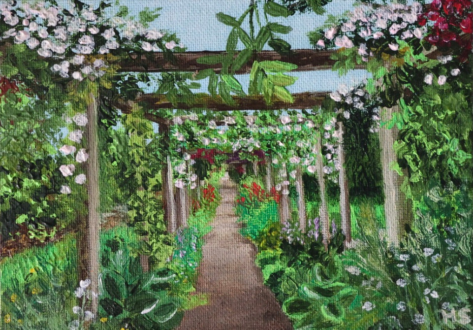 Original 7” x 5” Acrylic Painting “Walled Garden Path Florence Court”