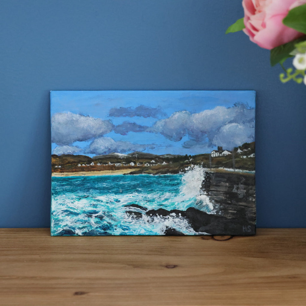 Original 7” x 5” acrylic painting “Portnoo Harbour High Tide’