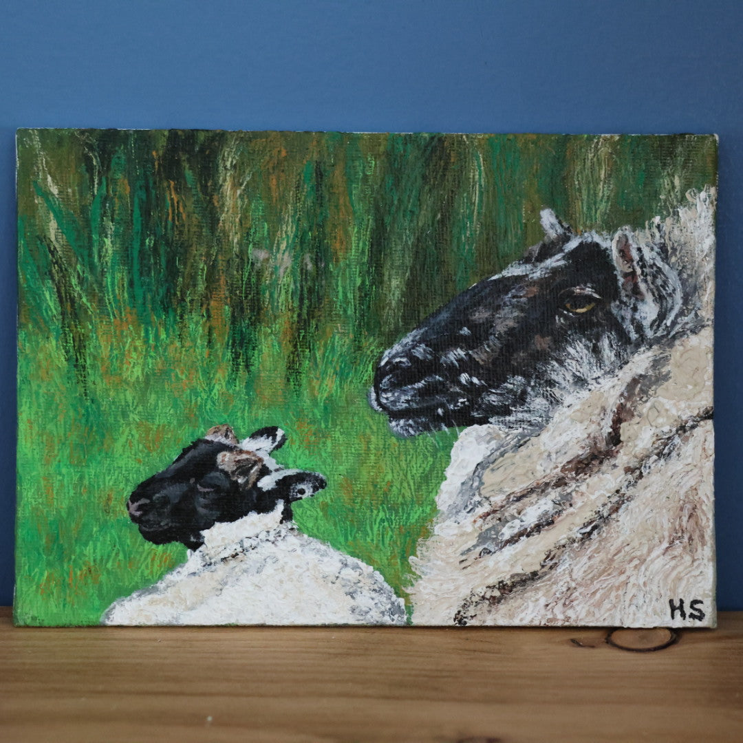 Original 7” x 5” Acrylic Painting “Fermanagh Ewe and Lamb”