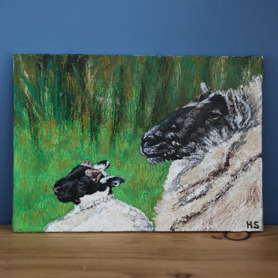 Original 7” x 5” Acrylic Painting “Fermanagh Ewe and Lamb”