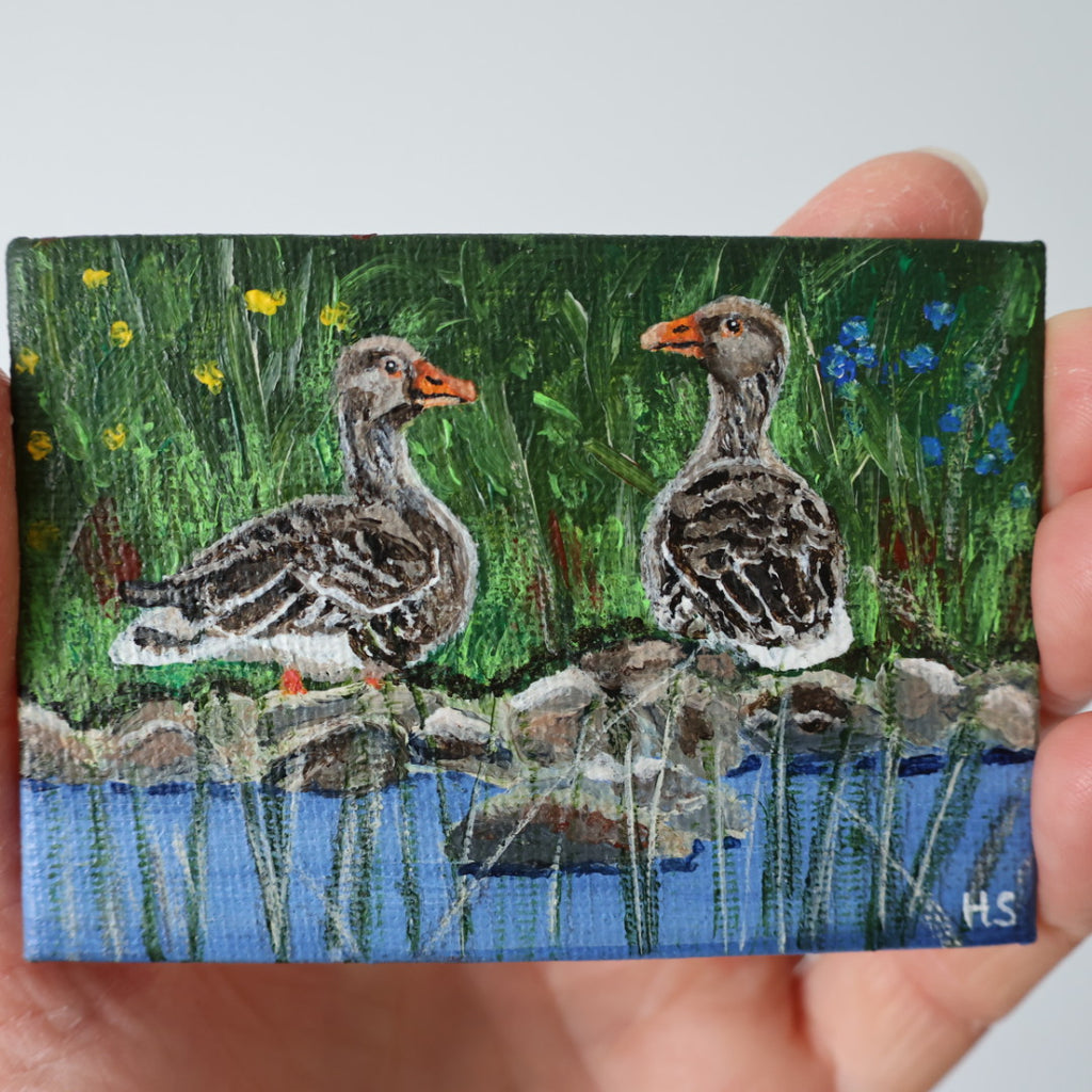 Original Mini Acrylic Painting ‘Greylag Geese’
