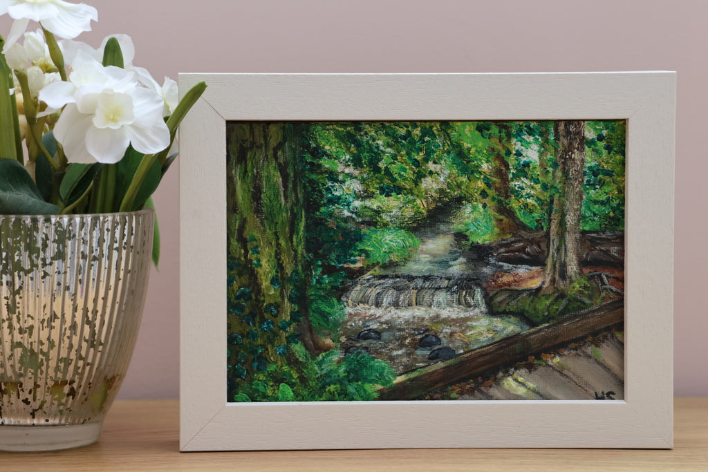 Original 7” x 5” acrylic painting “Eel House Bridge Florence Court”