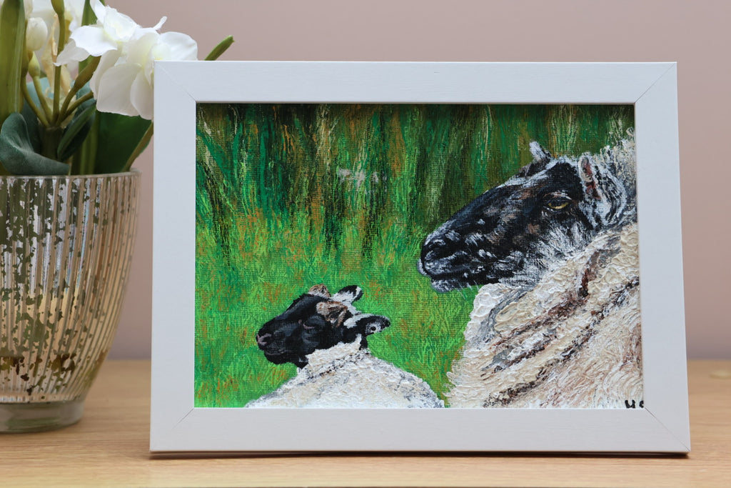 Original 7” x 5” Acrylic Painting “Fermanagh Ewe and Lamb”