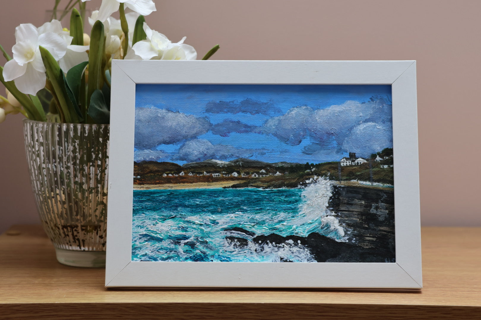 Original 7” x 5” acrylic painting “Portnoo Harbour High Tide’