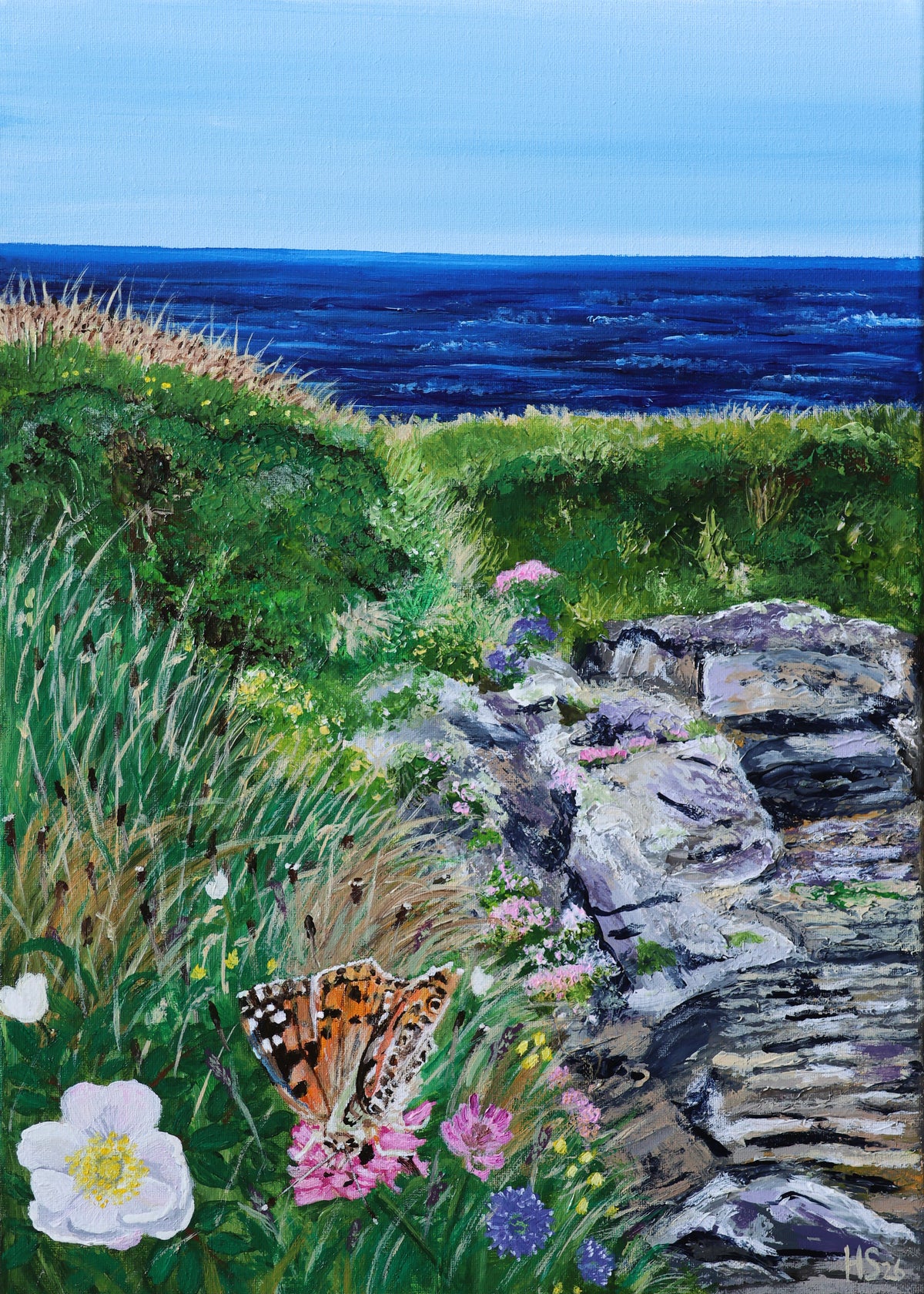 Original Irish Landscape Acrylic Painting – Wild Atlantic Way Wildflowers Donegal