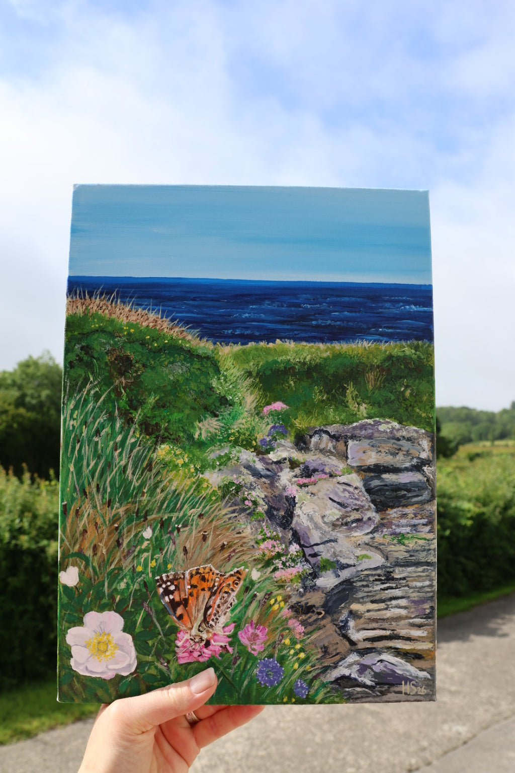 Original Irish Landscape Acrylic Painting – Wild Atlantic Way Wildflowers Donegal