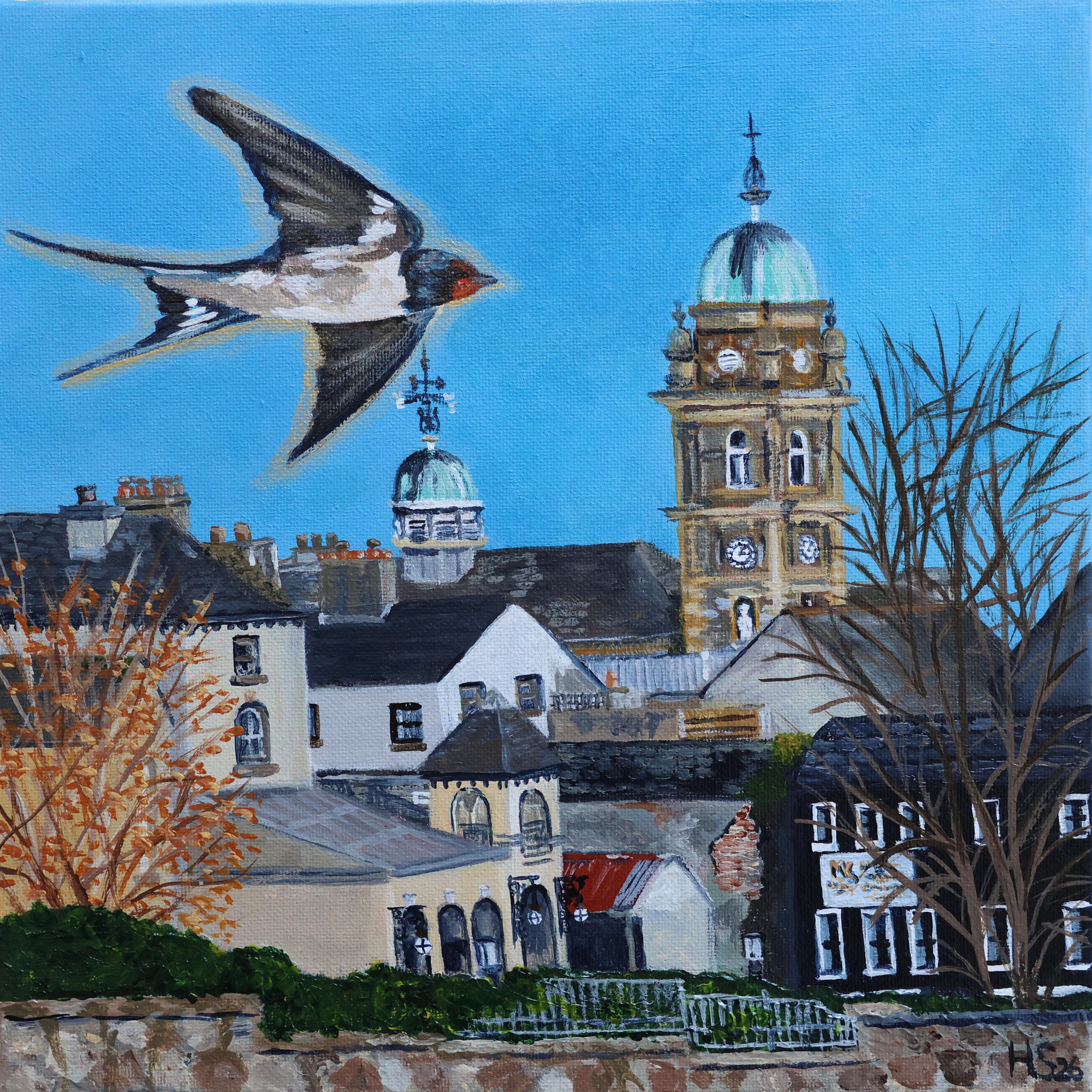 Enniskillen Town Hall Swallow Hand Embellished Canvas Print