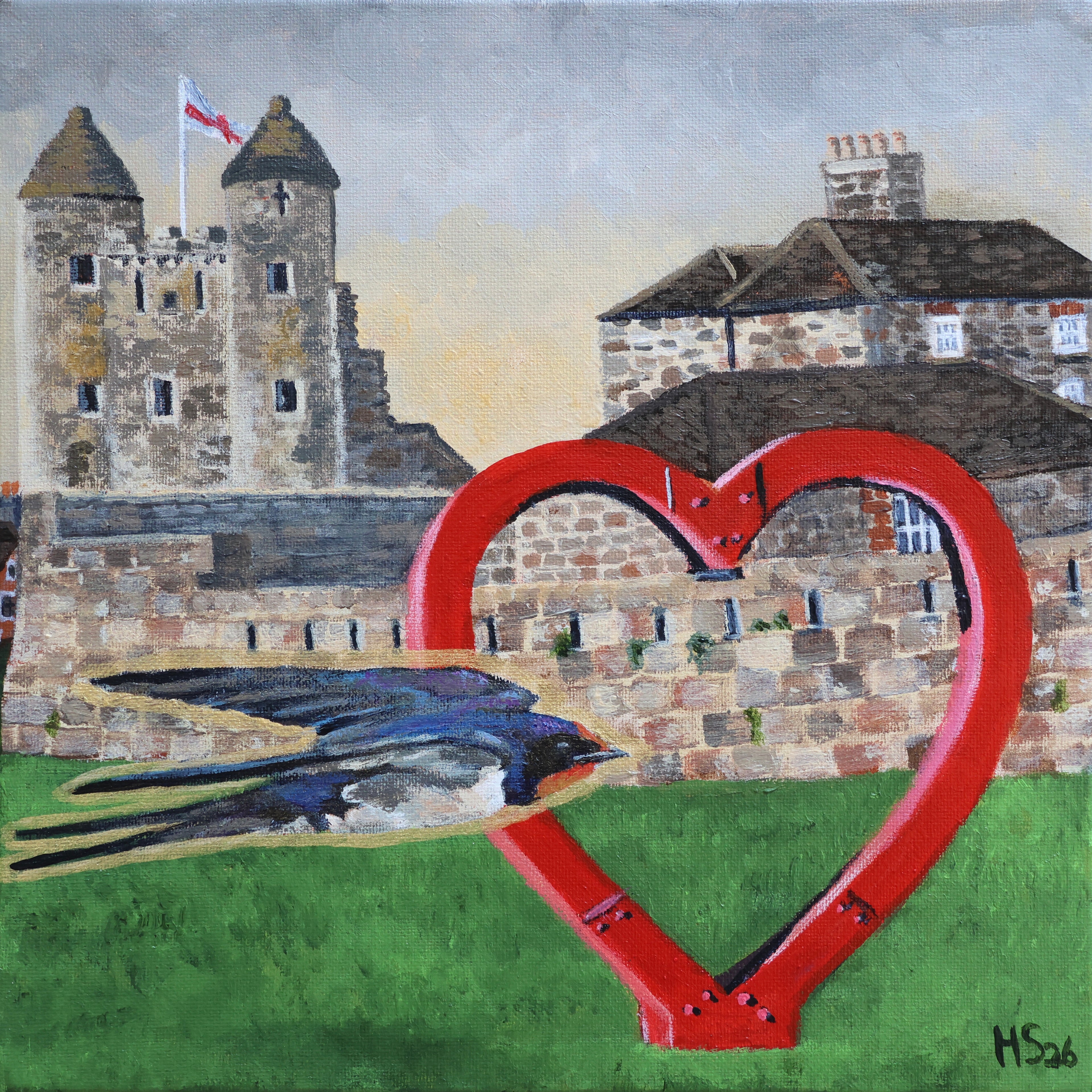 Enniskillen Castle and Heart Swallow Hand Embellished Canvas Print