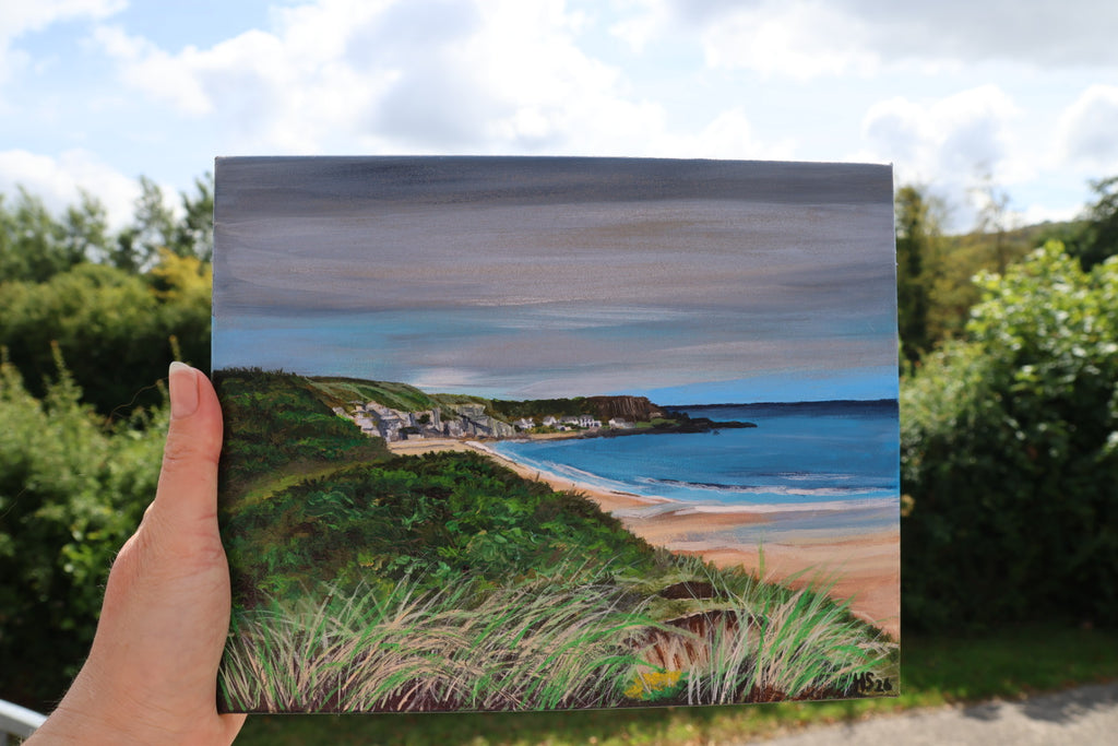 Original Irish Landscape Acrylic Painting – Portbradden Harbour Antrim Coast