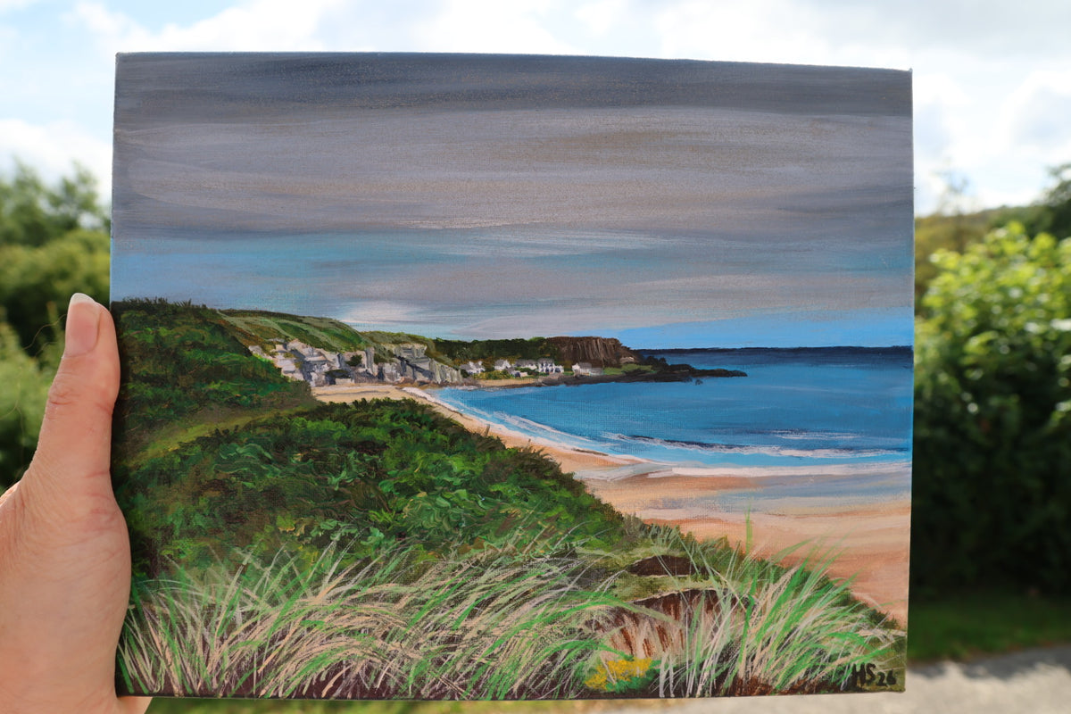 Original Irish Landscape Acrylic Painting – Portbradden Harbour Antrim Coast