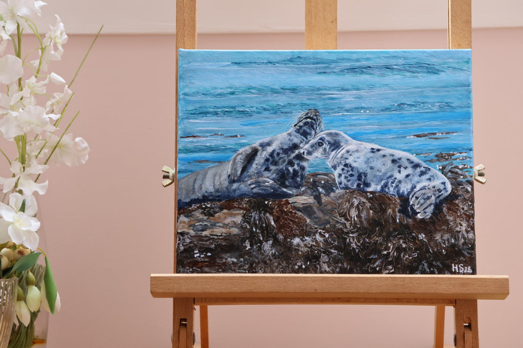 Original Irish Wildlife Acrylic Painting – Rathlin Island Grey Seals
