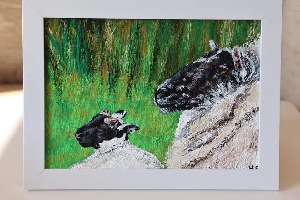 Original 7” x 5” Acrylic Painting “Fermanagh Ewe and Lamb”