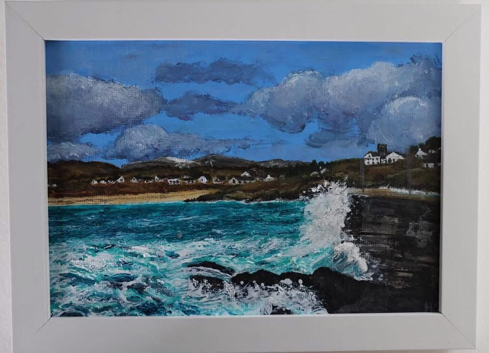 Original 7” x 5” acrylic painting “Portnoo Harbour High Tide’