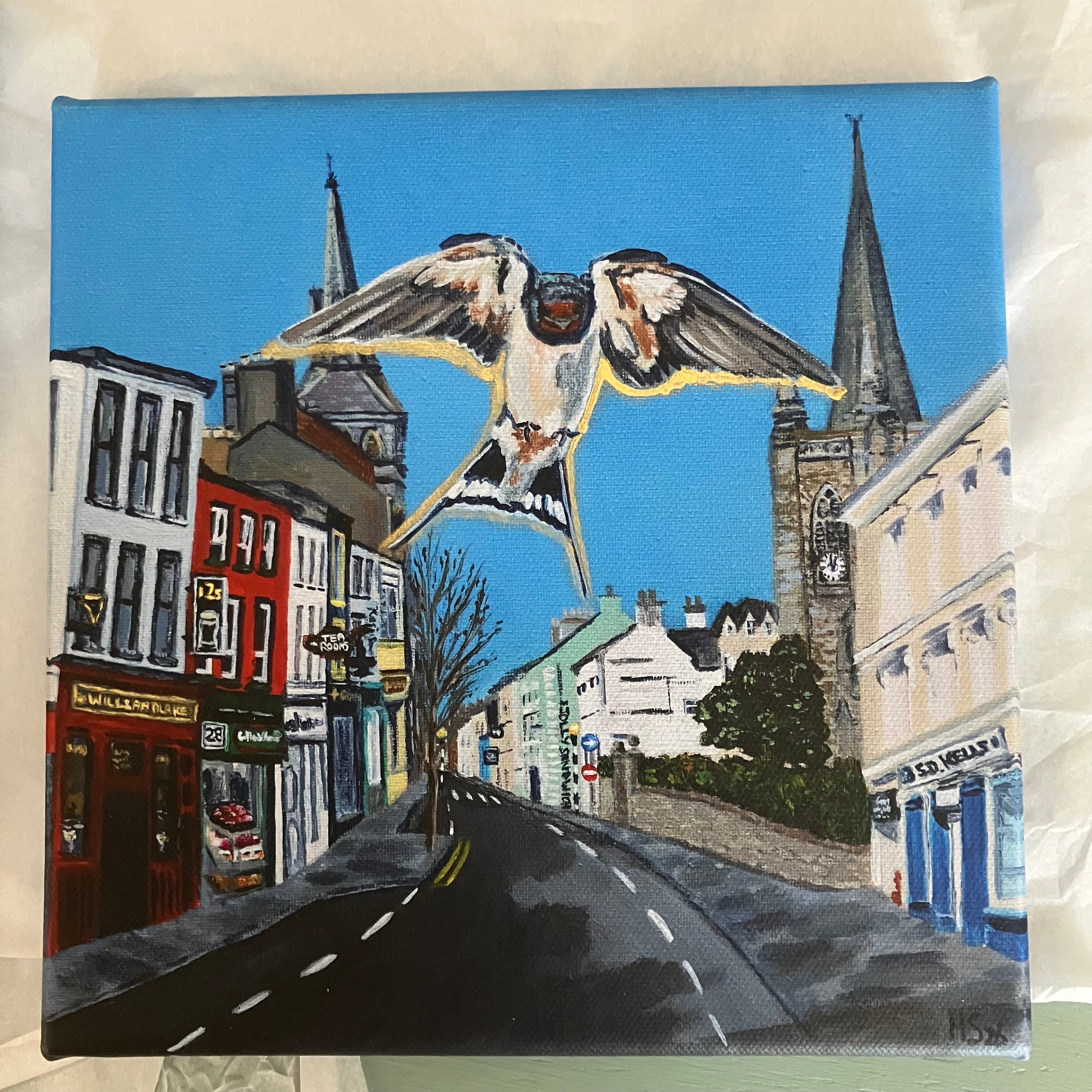 Enniskillen Church Street Swallow Hand Embellished Canvas Print