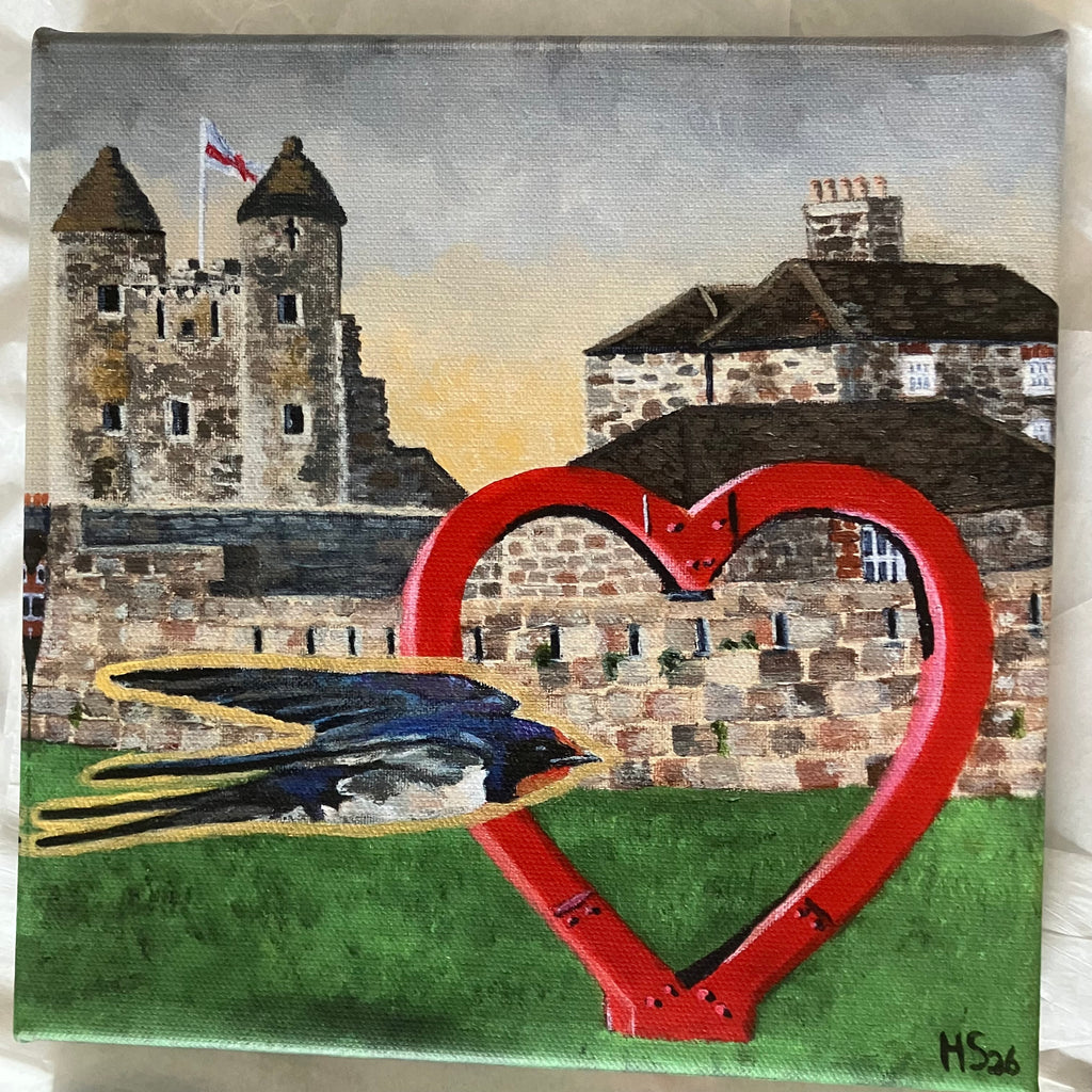 Enniskillen Castle and Heart Swallow Hand Embellished Canvas Print