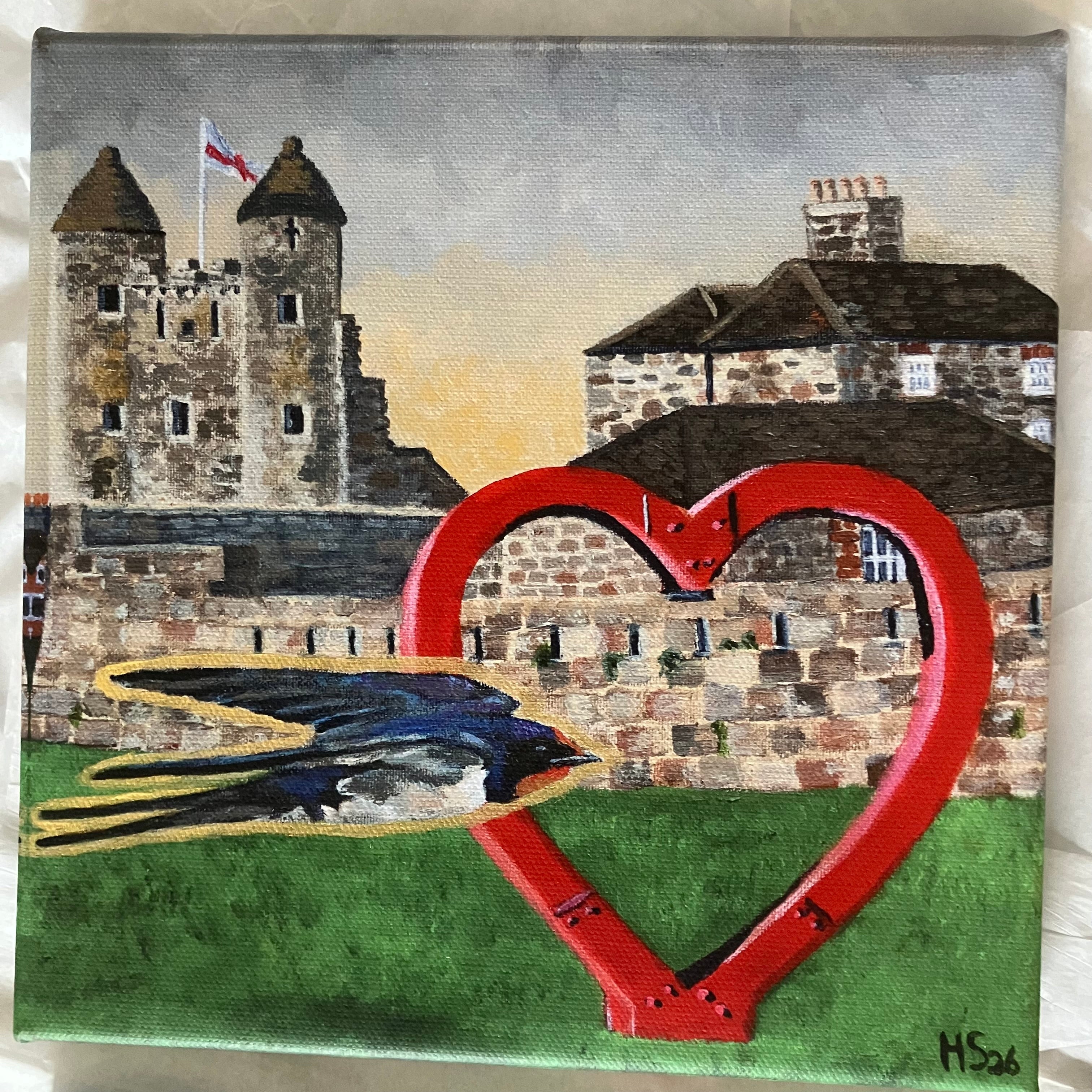 Enniskillen Castle and Heart Swallow Hand Embellished Canvas Print