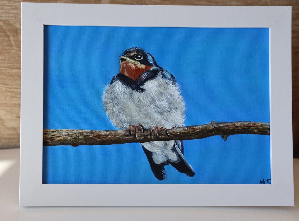 Original 7” x 5” acrylic painting “Fledgling Swallow”