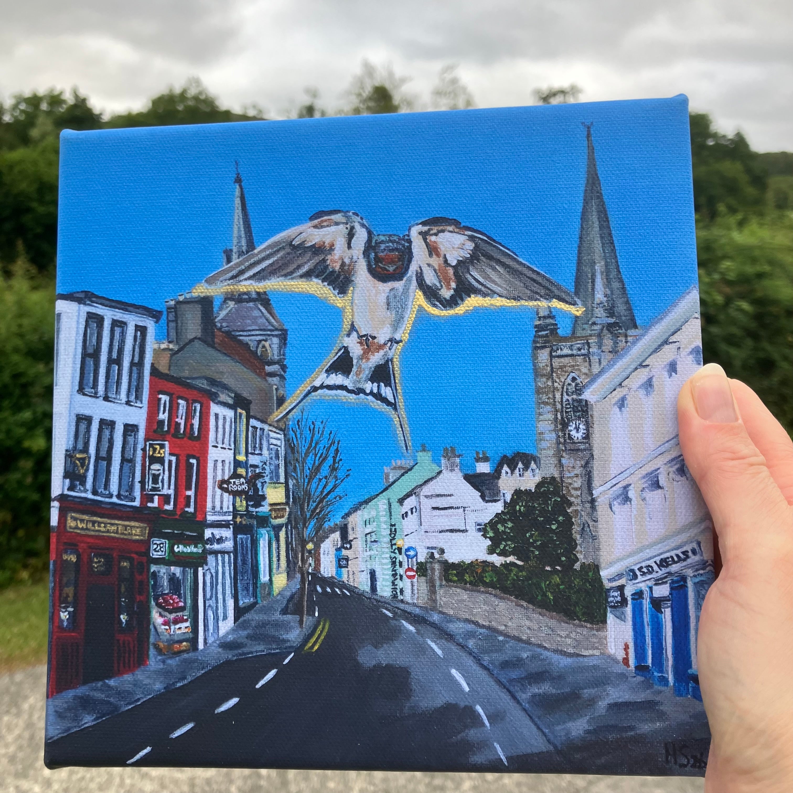 Enniskillen Church Street Swallow Hand Embellished Canvas Print