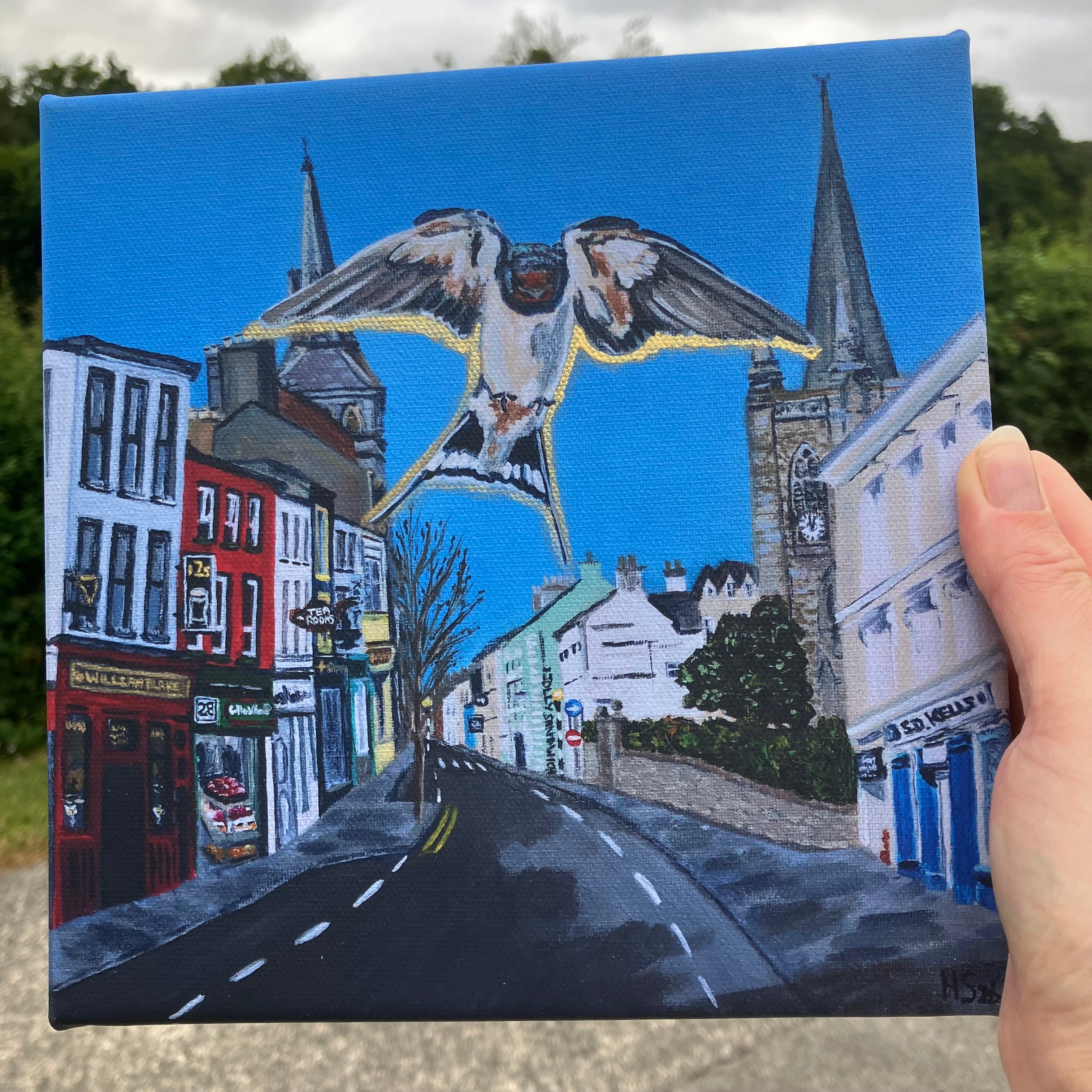 Enniskillen Church Street Swallow Hand Embellished Canvas Print