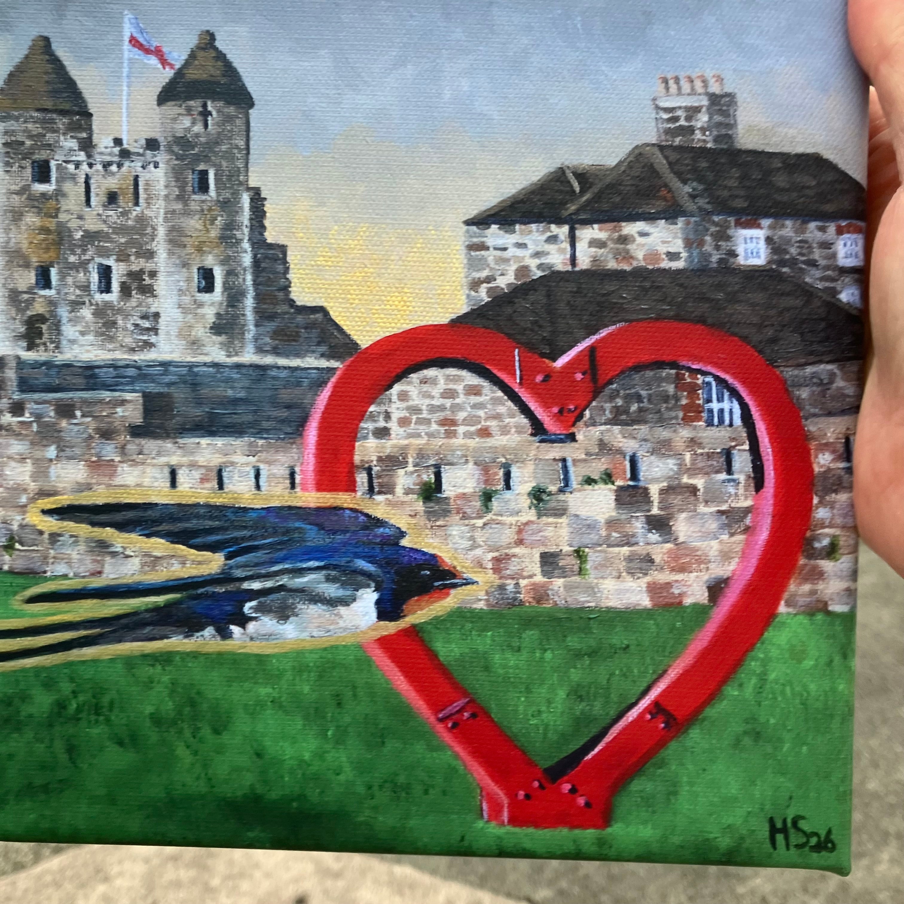 Enniskillen Castle and Heart Swallow Hand Embellished Canvas Print