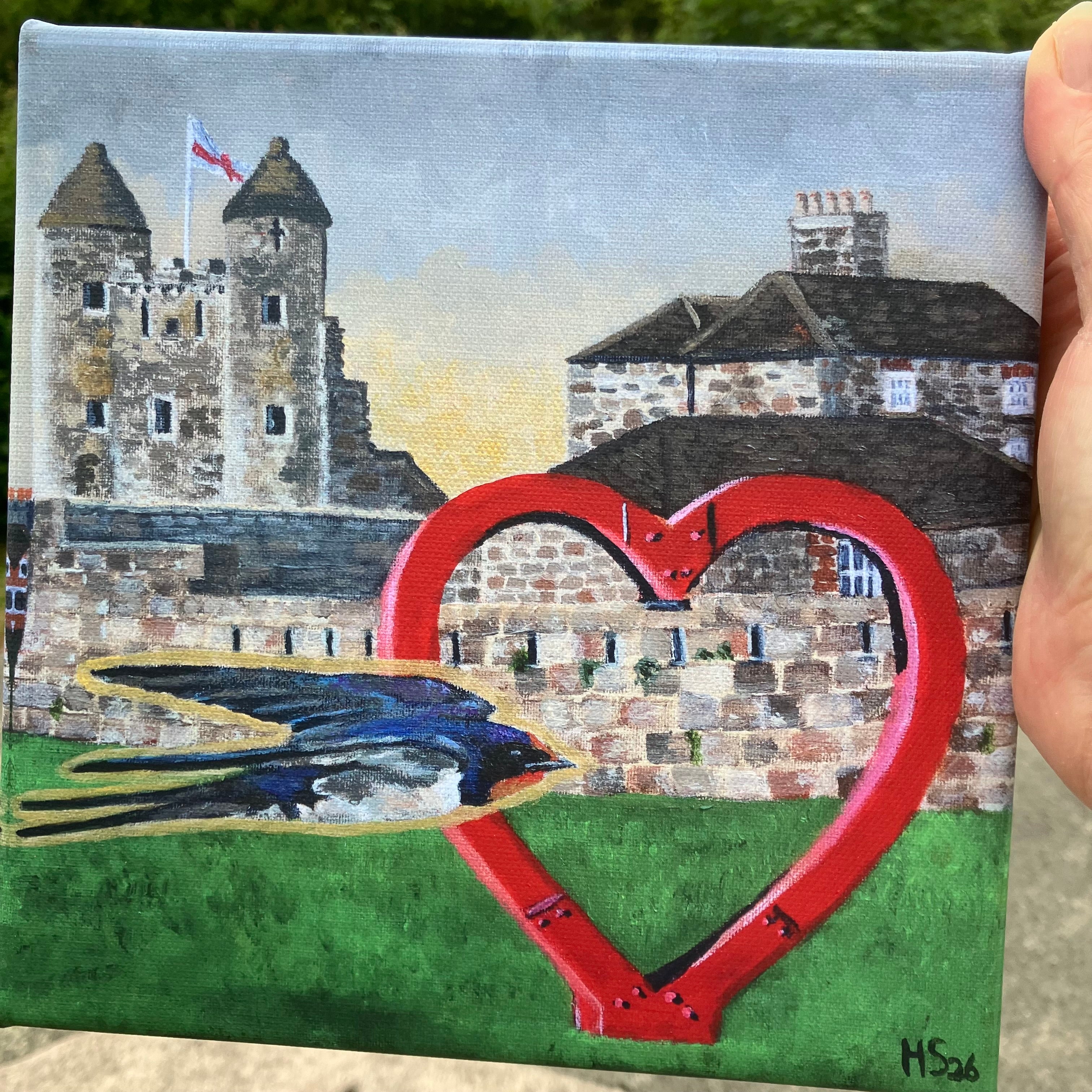 Enniskillen Castle and Heart Swallow Hand Embellished Canvas Print