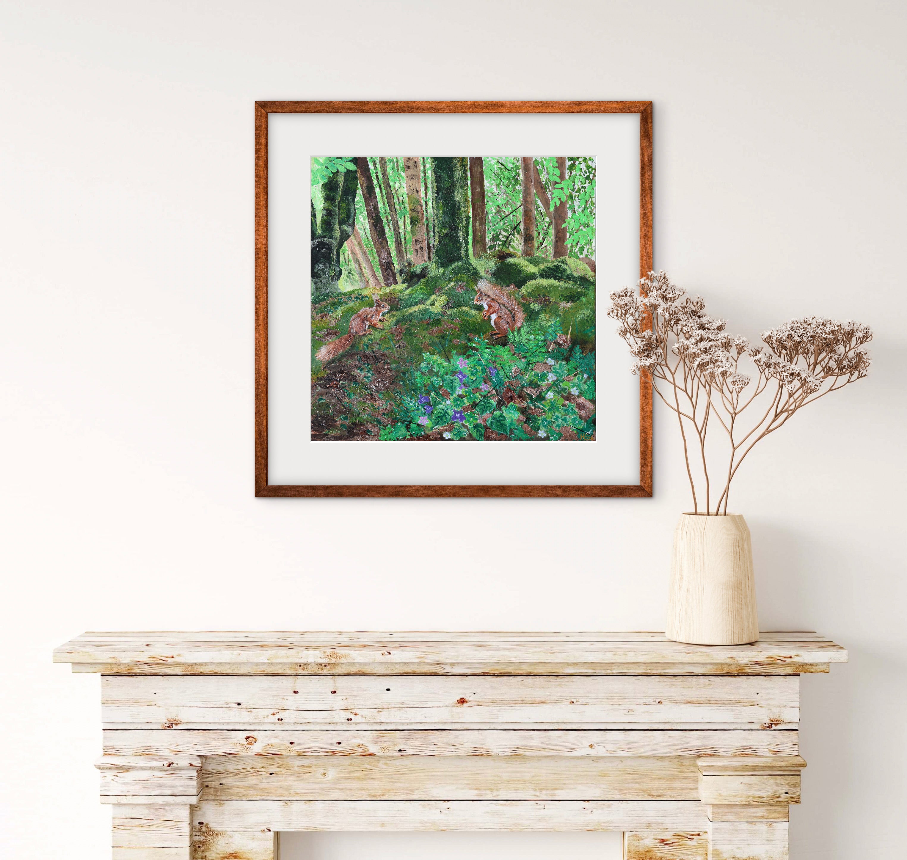Violet and Wood Sorrel Red Squirrels Print