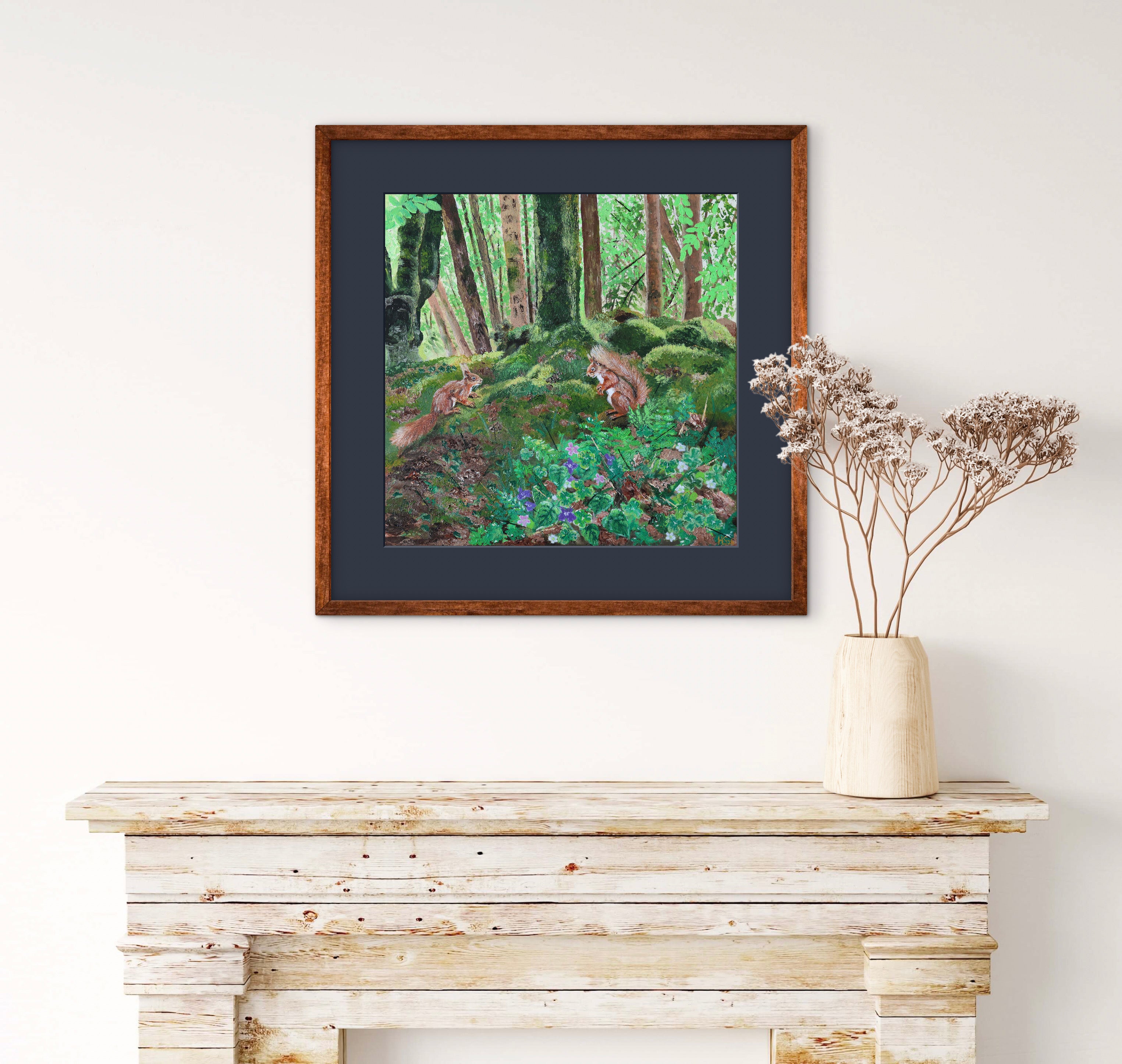 Violet and Wood Sorrel Red Squirrels Print
