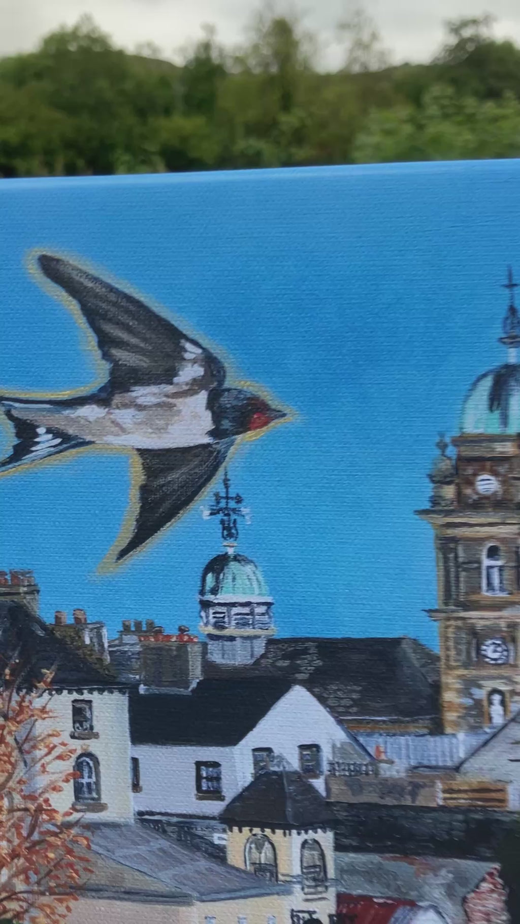 Enniskillen Town Hall Swallow Hand Embellished Canvas Print